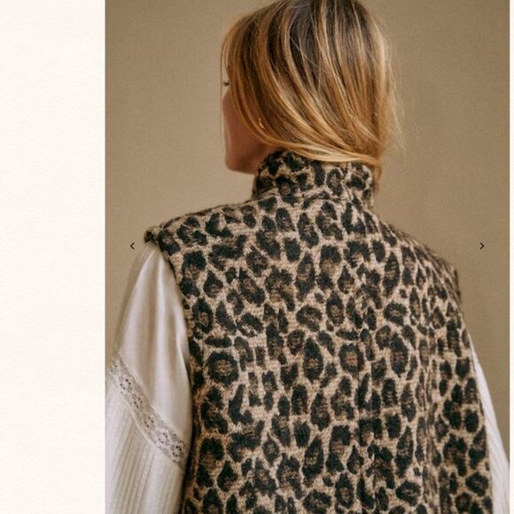 NEW Sezane Carlo Wool Vest  Sz FR 36 / US S Jacquard Leopard Sleeveless Coat - Picture 3 of 9
